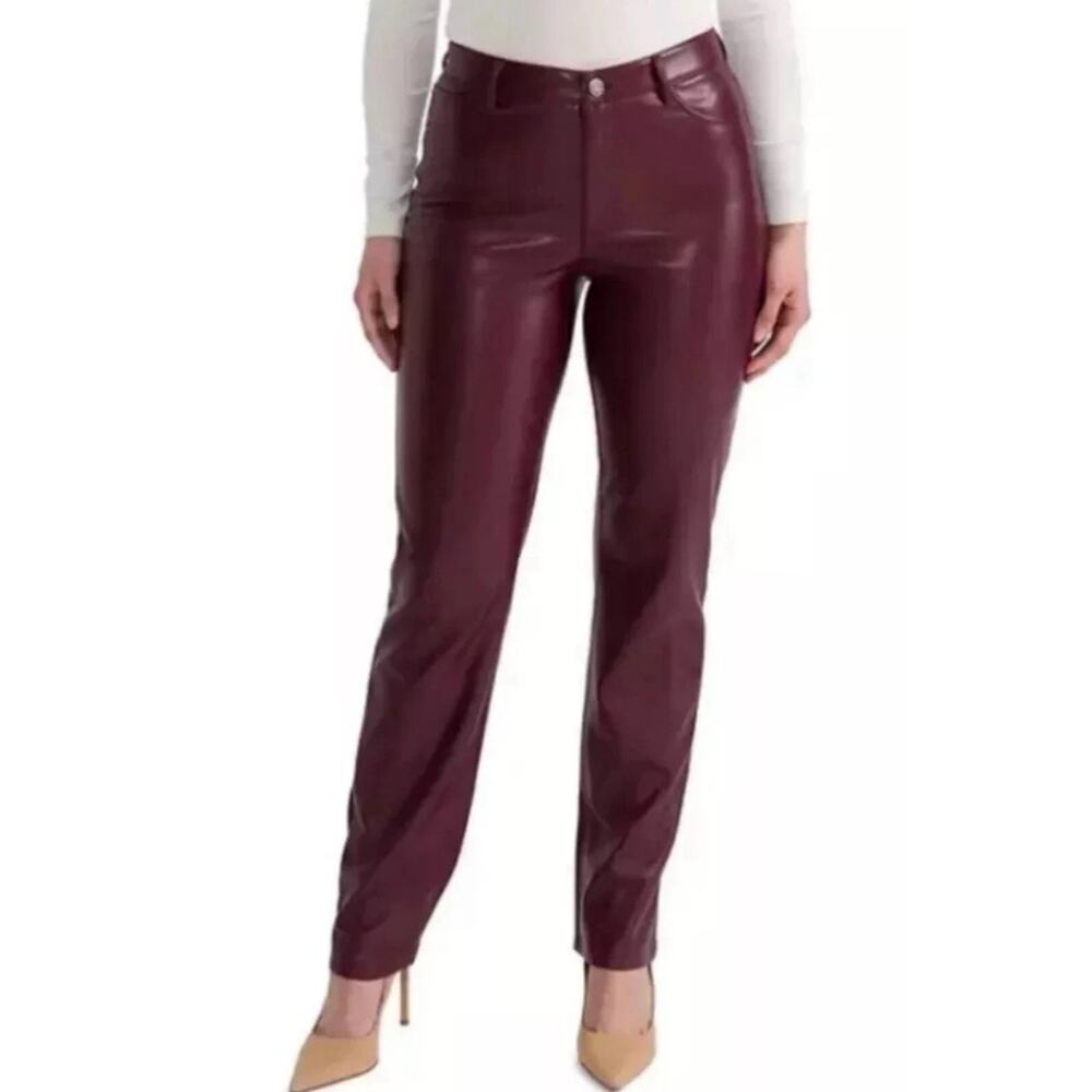 Joie NEW Faux Leather Pants Womens Size 6 Burgundy High Rise Straight Leg NWT